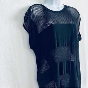 Stretchy Fishnet Overlay Black Block Bodycon Dress